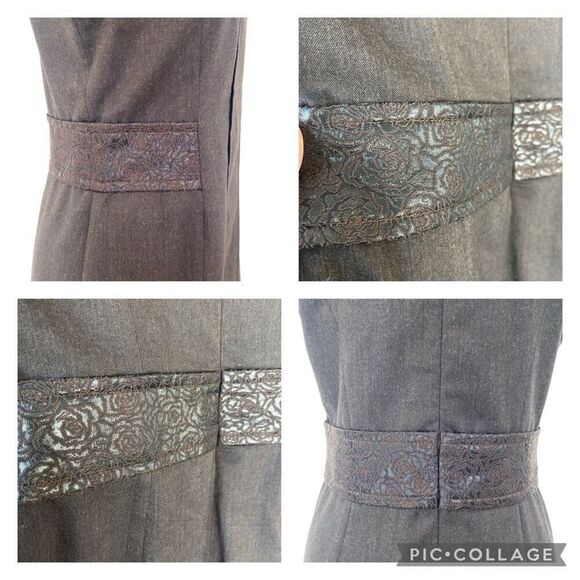 Etro Italy Brown Classic Sheath Dress Wool Floral Brocade Trim Waist Size 46/10 - Picture 10 of 12